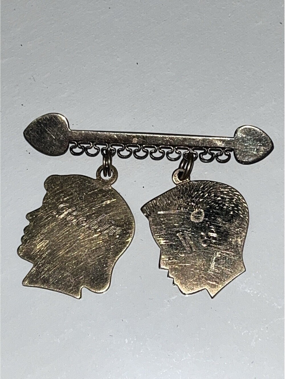 Vintage Mother Brooch Dangling Boy Girl Charms Robin Wes Gold Tone Pin